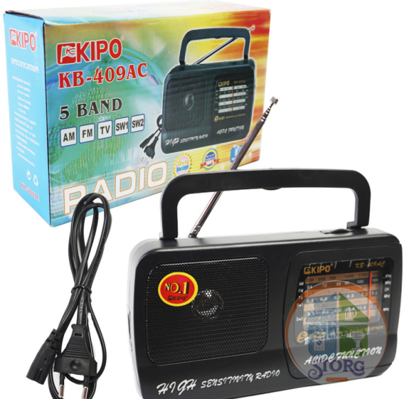 Радиоприемник KIPO KB-409AC (ORIG) ( FM, УКВ, СВ, КВ, питание от сети и бат.R20 , AUX) (Гр.30дн)