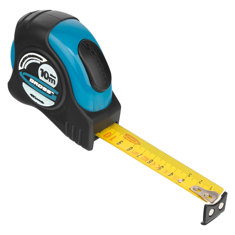 Рулетка Gross "Schlagfest",10 м x 25 мм, магн. обрез зацеп, двухст. шкала, автоматич. фиксация