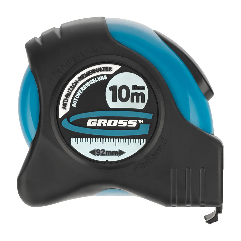 Рулетка Gross "Schlagfest",10 м x 25 мм, магн. обрез зацеп, двухст. шкала, автоматич. фиксация