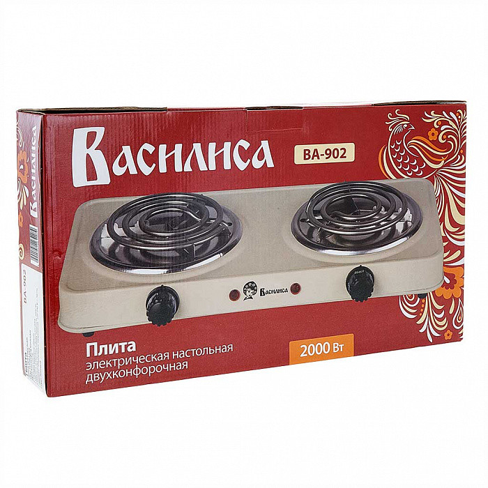 Плита электрическая ВАСИЛИСА ВА-902 (Бежевый; Мощность 2000Вт; 2-конфорочная;Мех.управление;Спираль)