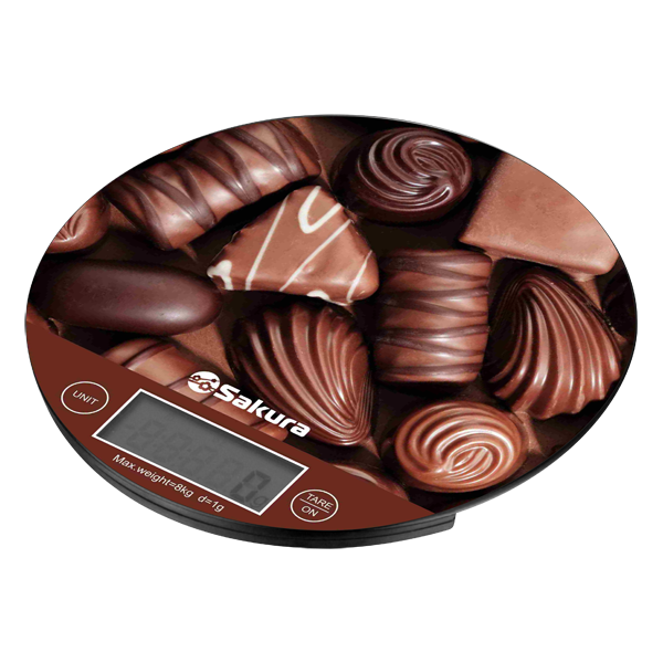 Весы кухонные электронные SAKURA SA-6076C (Нагрузка 8кг; Тарокомпенсация; Дисплей; Деление 1г)