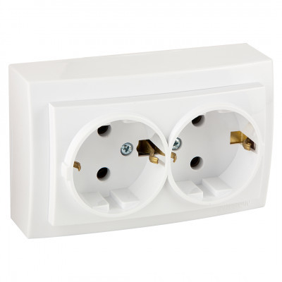 Розетка 2-я накладная; с заземлением; Белый NILSON Themis 26111025 (Турция)