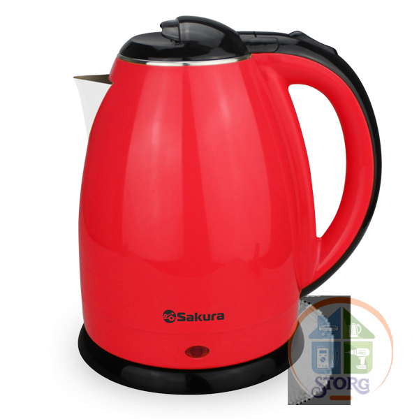 Чайник электрический SAKURA SA-2138BR (Красный/Черн; Объем 1.8л; Мощнотсь 1800Вт; Нерж.сталь; Диск)