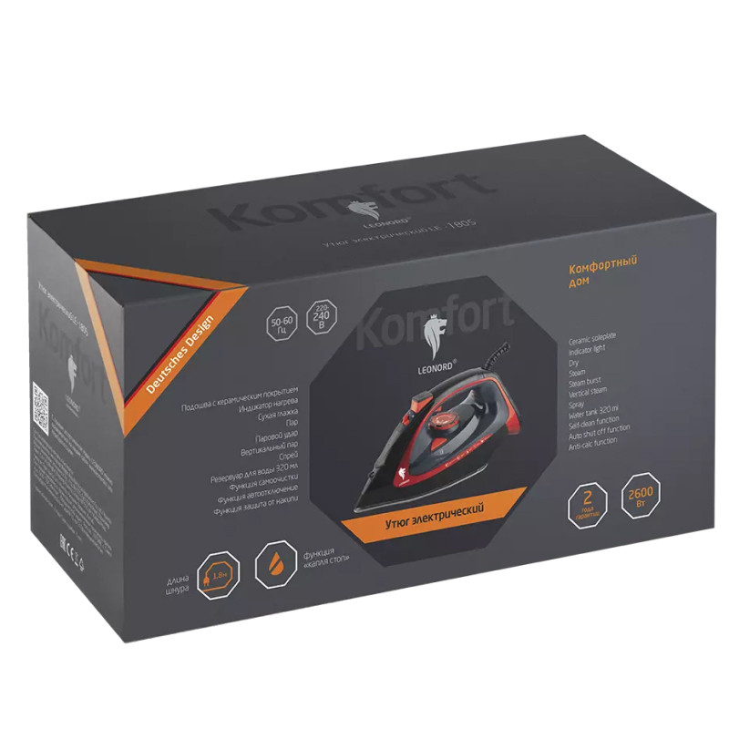 Утюг LEONORD LE-1805 Красно-черный; 2600Вт; 24 мес. гар.