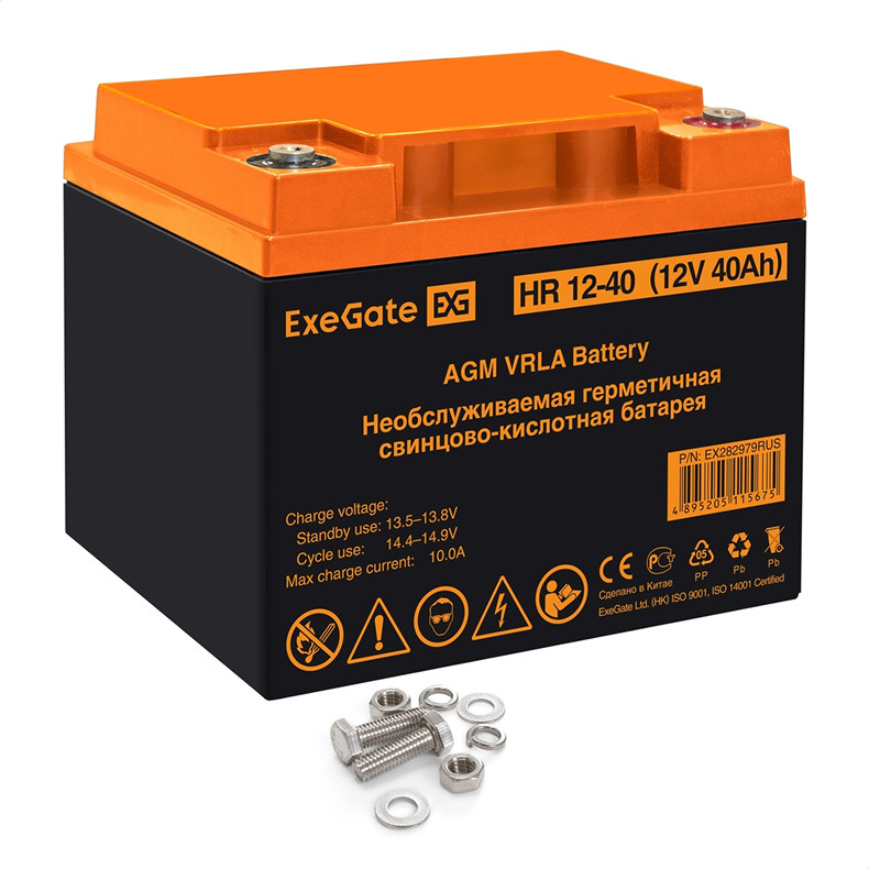 Аккумуляторная батарея ExeGate HR 12-40 (12V 40Ah, под болт М6)