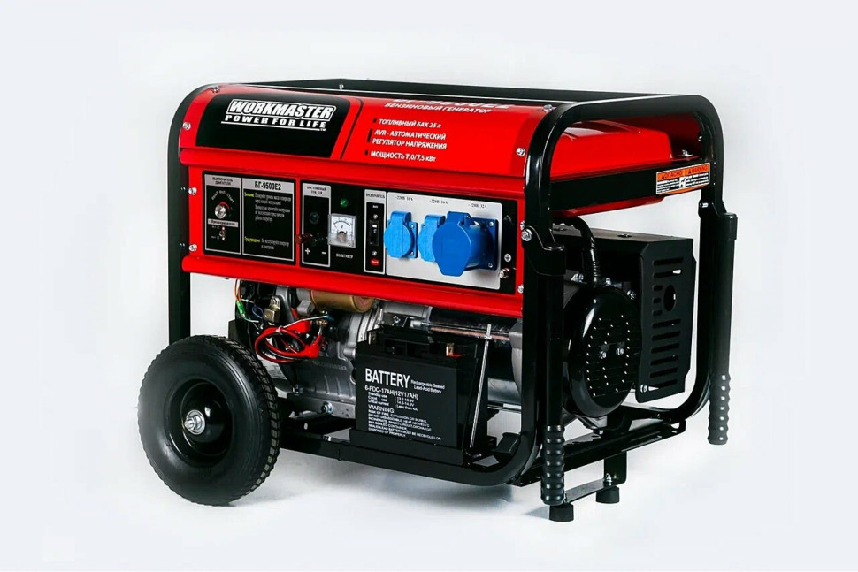 Генератор бензиновый Workmaster БГ-10500E2, 8500Вт, эл.+ручной стартер, 18л.с, бак 25л