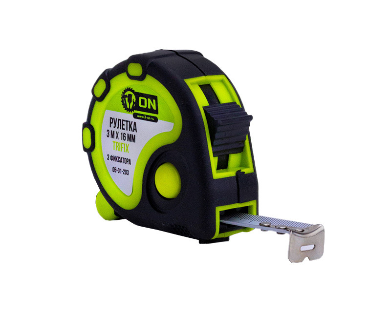 Рулетка ON TRIFIX, 3м*16мм, обрезиненный корпус, 3 фиксатора Рулетка ON TRIFIX, 3м*16мм, обрезиненный корпус, 3 фиксатора