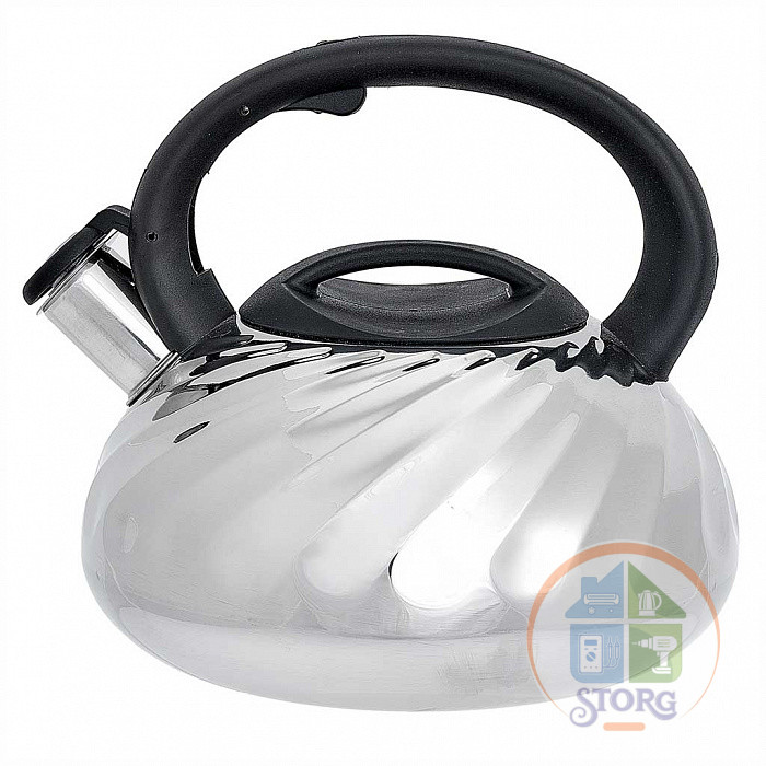 Чайник металлический WEBBER BE-0590 (Черный/Нерж.сталь; Объем 3л; Толщина стали 0.6л; Свисток)