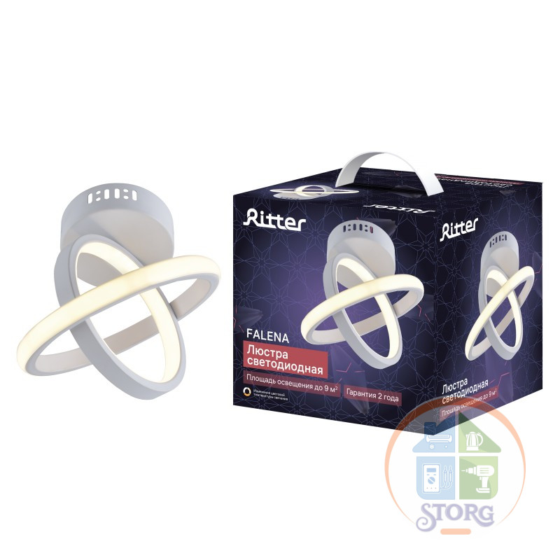 Люстра потолочная LED димм FALENA 3 реж 220x220x180 24Вт,2700K/4000K/6400K,9м2,бел 51622 8 Ritter