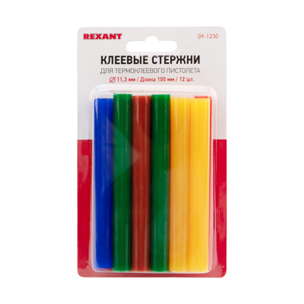 Клеевые стержни REXANT 11/100мм  Цветной  (12шт/уп)  Блистер
