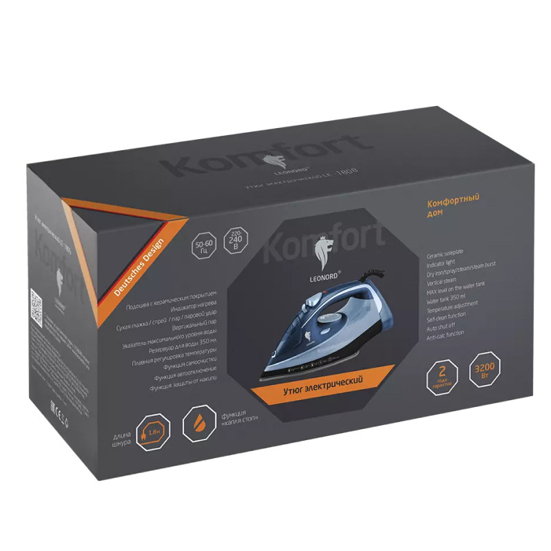 Утюг LEONORD LE-1808 Синий; 3200Вт; 24 мес. гар