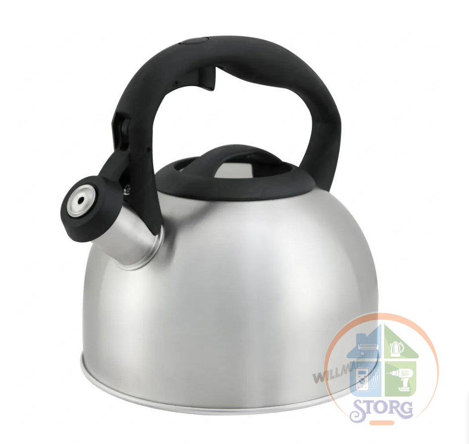 Чайник металлический WILLMARK WTK-3229SS,матовый, 2.5л, со свист, нейл.ручка, техн.Easy spout