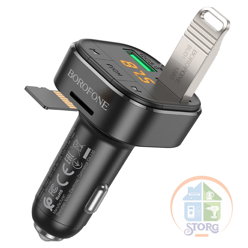 Автомобильный FM-модулятор Borofone BC43 black USB 18W + USB 5V / 1A выход