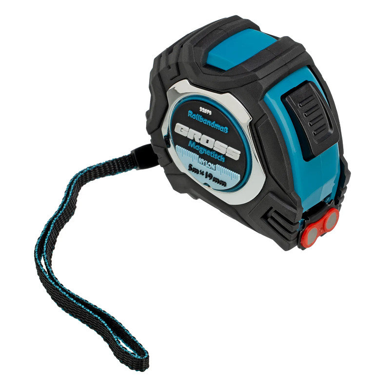 Рулетка Gross Magnetisch, 5м х 19мм, обрезин. корпус,автоматич. фиксация, нейлон. покр.,магн.зацеп