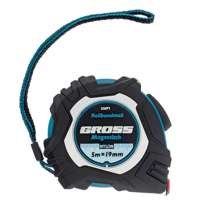 Рулетка Gross Magnetisch, 5м х 19мм, обрезин. корпус,автоматич. фиксация, нейлон. покр.,магн.зацеп