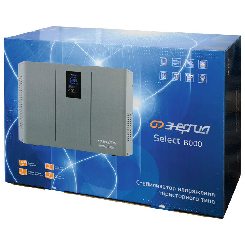 Стабилизатор напряжения тиристорный ЭНЕРГИЯ Select (8000 ВА, 100-260В, IP20, 3 года гарантия)