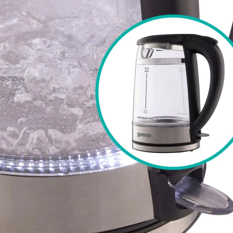 Чайник электрический Gorenje K17GDW 743902 (Черный, 2200Вт, 1,7л, стеклянный)