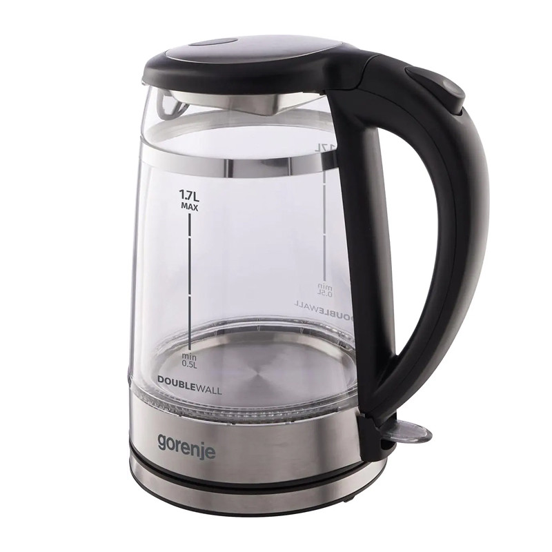 Чайник электрический Gorenje K17GDW 743902 (Черный, 2200Вт, 1,7л, стеклянный)