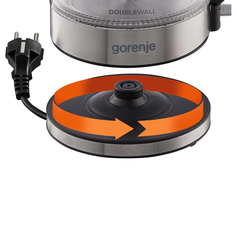 Чайник электрический Gorenje K17GDW 743902 (Черный, 2200Вт, 1,7л, стеклянный)
