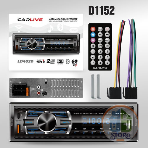 Автомагнитола CarLive LD4020 PD.2USB.TF.FM.ISO.2 RCA  12V