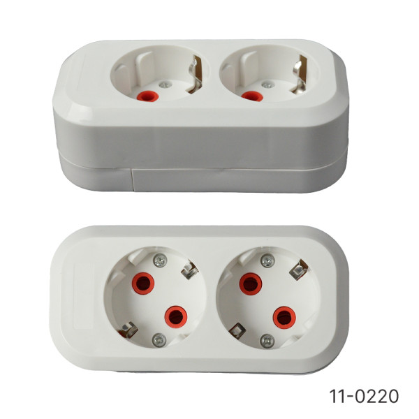 Колодка электрическая YK419 двойная термопластик с заземлением 250V/16A IP44 (черный) (10шт)