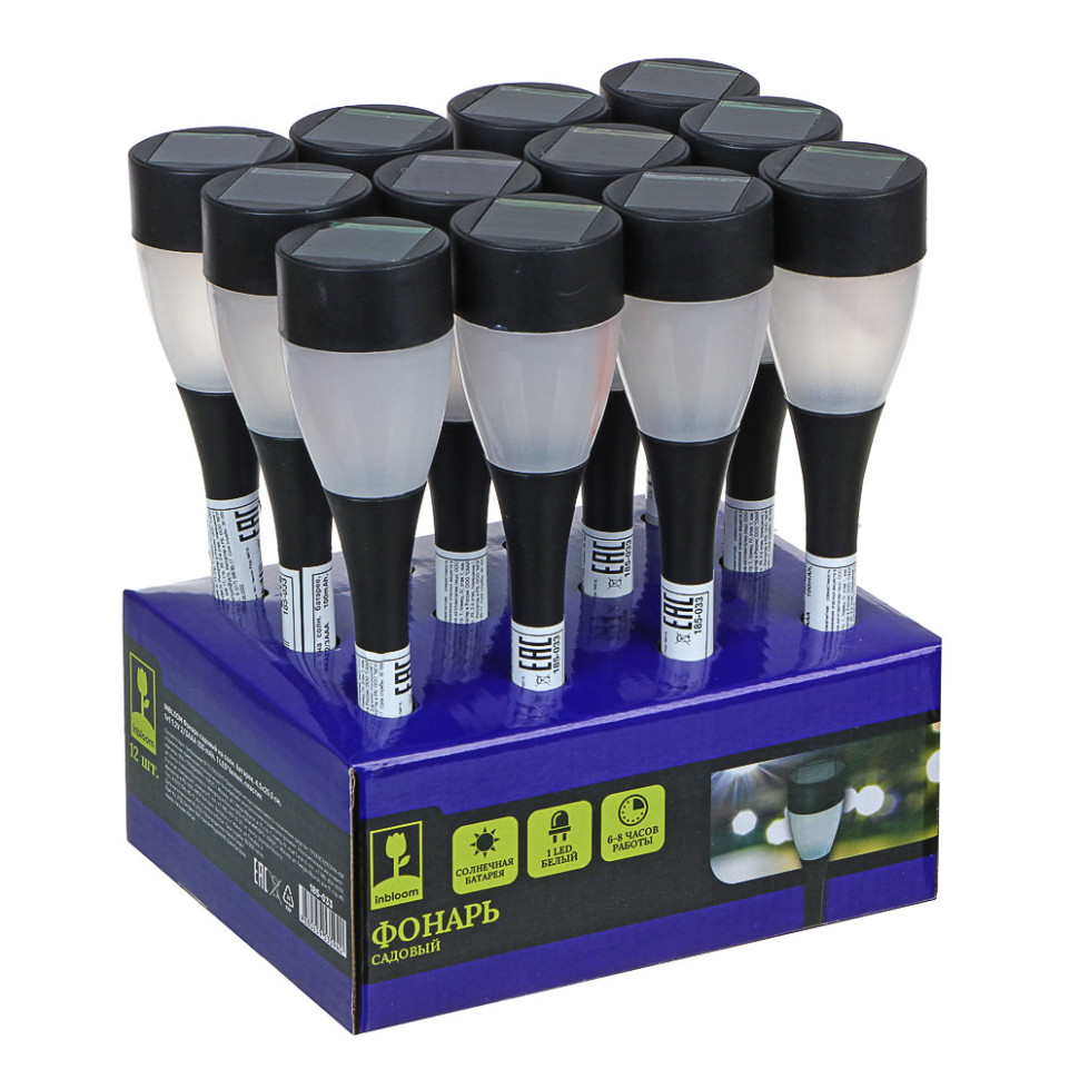 Фонарь садовый на солнечной батарее INBLOOM 4.5х25.5см, 1х1 1.2V 2/3ААА 100mAh, 1LED*белый, пластик