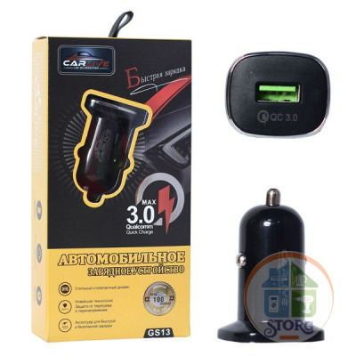 АЗУ Carlive GS13  QC3.0 5V/3A 1USB (Black) в коробочке
