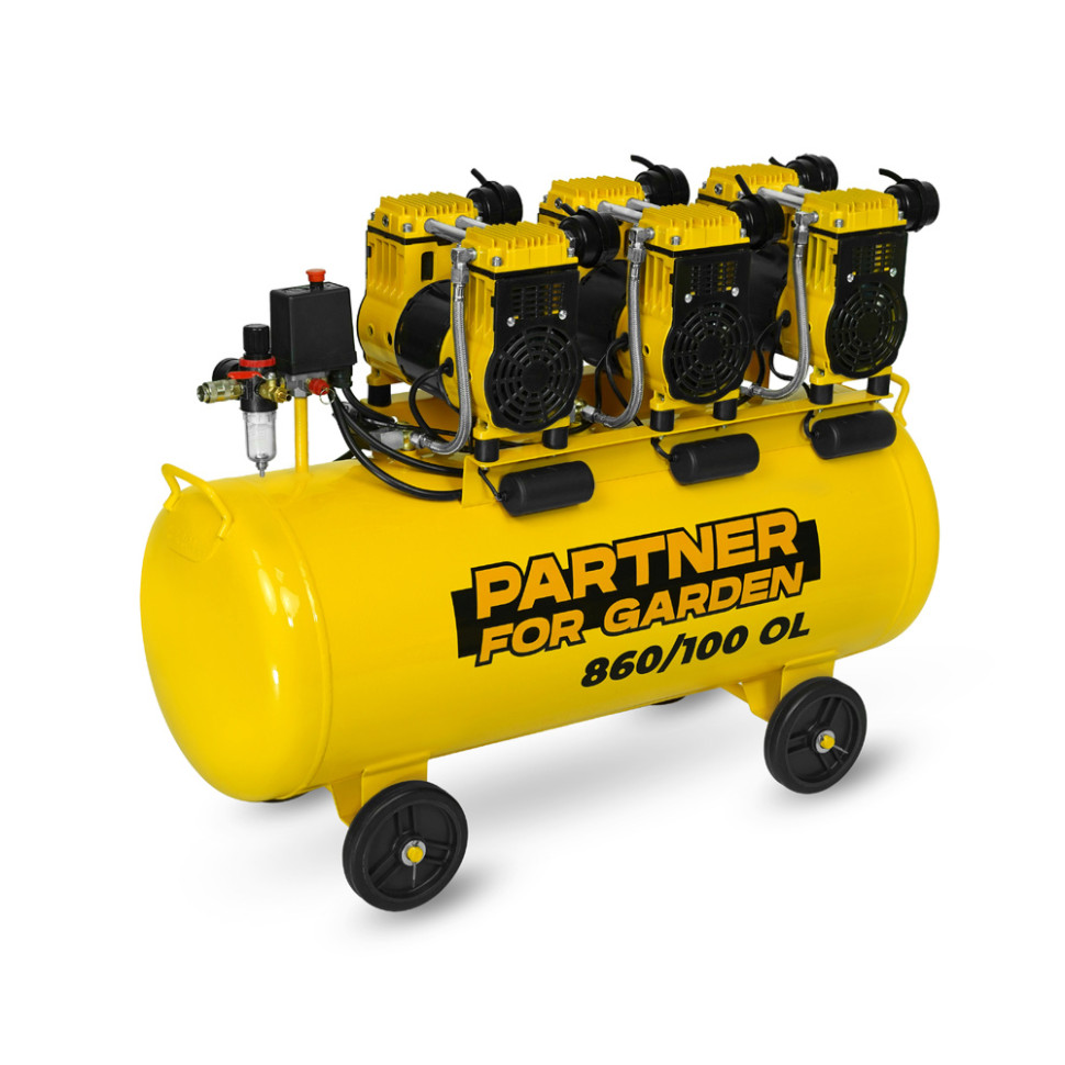 Компрессор Partner 860/100 OL, 4,2 кВт (220 В), 860 л/мин, ресивер 100л, прямой привод, мед.обмотка