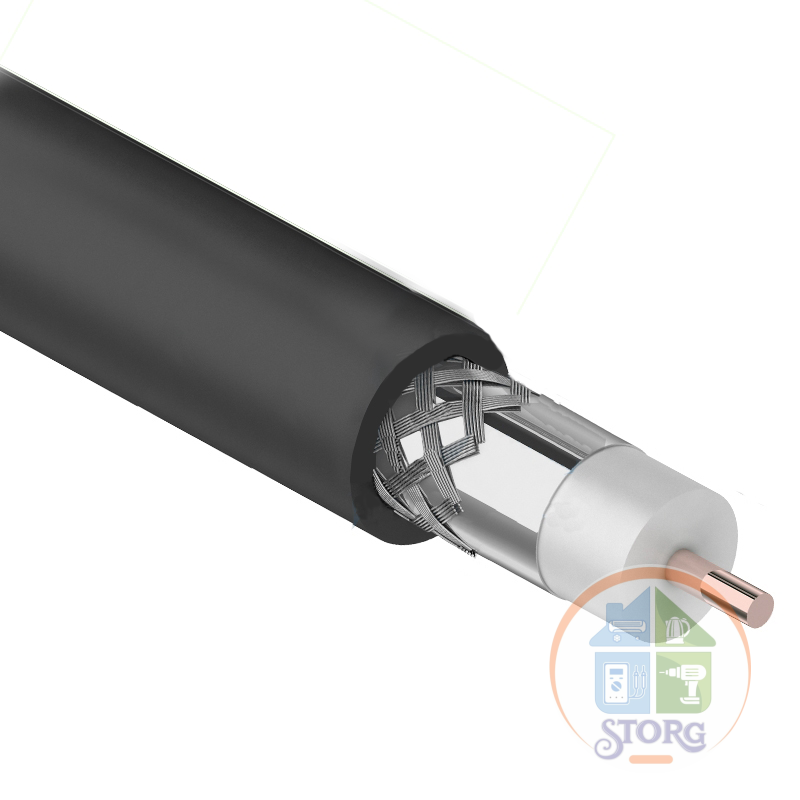 Кабель коаксиальный REXANT RG-6U, 75 Ом, CCS/Al/Al, 64%, бухта 305 м, черный OUTDOOR