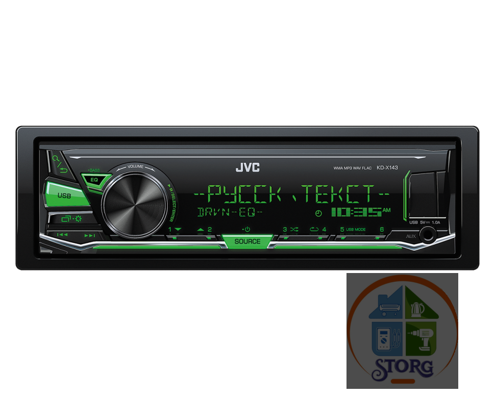 Автомагнитола 1 Din б/дисковый JVC KD-X143 (MP3,WMA, WAV и FLAC, 50 Вт x 4)