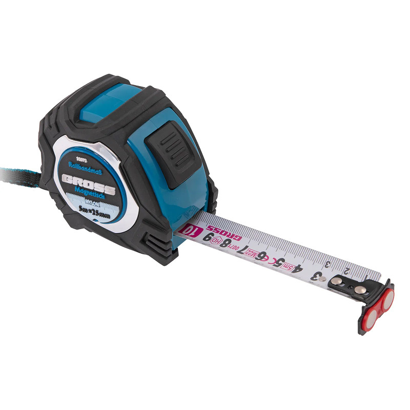 Рулетка Gross Magnetisch, 5м х 25мм, обрезин. корпус,автоматич. фиксация, нейлон. покр.,магн.зацеп