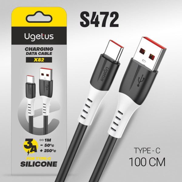 USB Кабель Silicone UGETUS X82 Type-C силиконовый 1000mm (Black) 10pcs