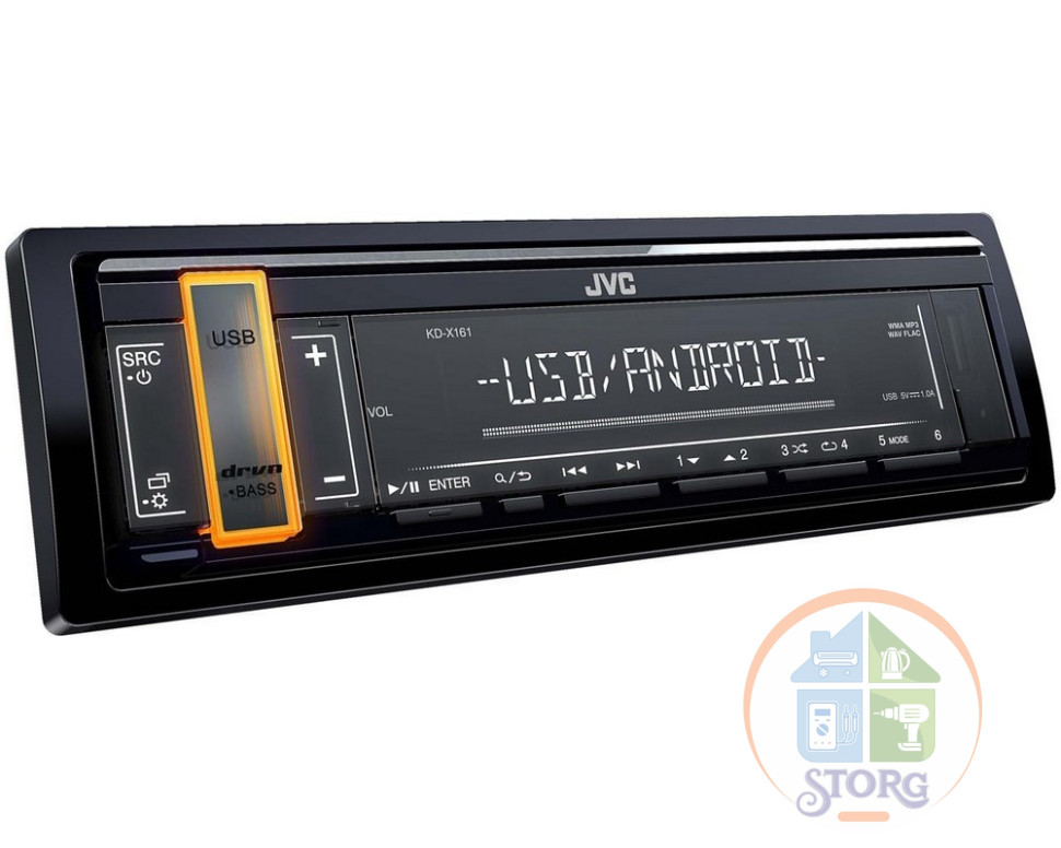 Автомагнитола JVC KD-X161 ( NEW2019, 50 Вт x 4 / 50 Вт x 2 + сабвуфер (4 Ом): 50 Вт x 1)