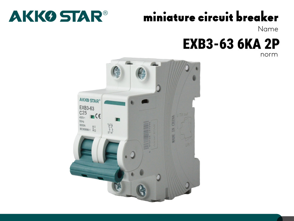 Автоматический выключатель AKKOSTAR двухполюсный EXB3-63 6KA 2P C25A