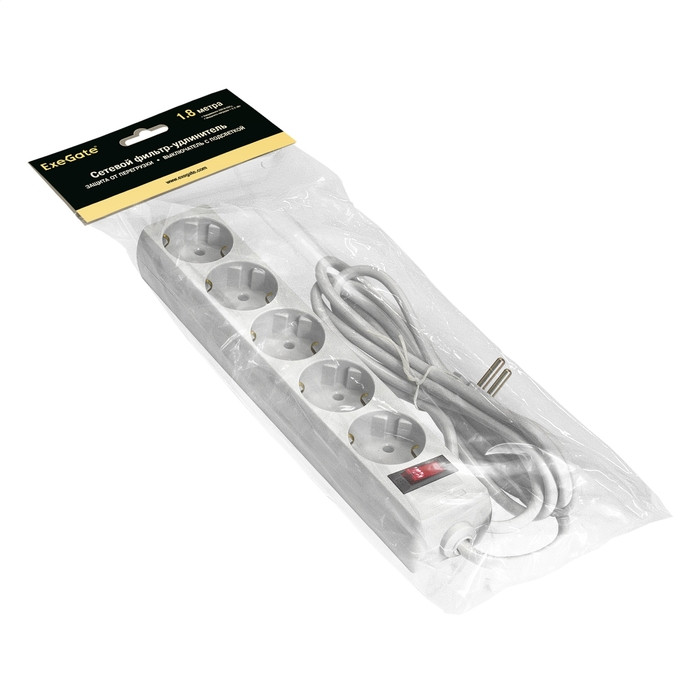 Сетевой фильтр Exegate EX221174RUS Сетевой фильтр Exegate SP-5-1.8W (5 розеток, 1.8м, евровилка, белый) Сетевой фильтр Exegate EX221174RUS Сетевой фильтр Exegate SP-5-1.8W (5 розеток, 1.8м, евровилка, белый)