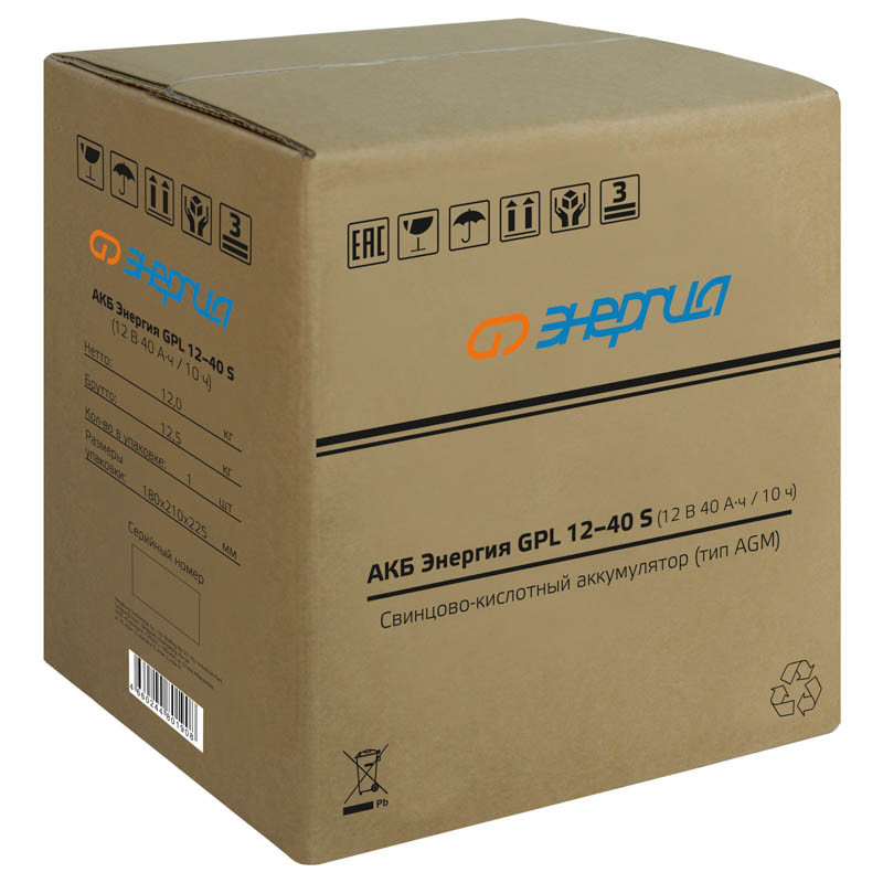 Аккумулятор AGM Энергия GPL, 12-40 S, 12В, 40Ач