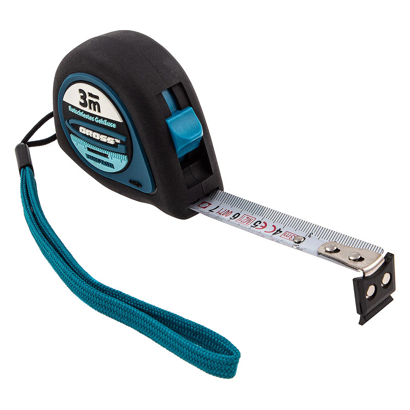 Рулетка Gross "Ergonomisch", 3 м x 16 мм, магнитный обрезиненный зацеп.