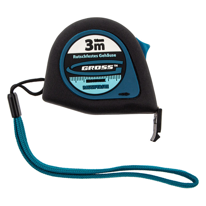 Рулетка Gross "Ergonomisch", 3 м x 16 мм, магнитный обрезиненный зацеп.