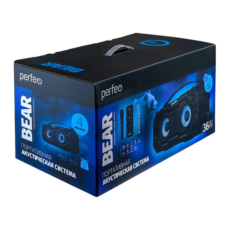 Портативная акустика Perfeo ПАС ”BEAR” 36W EQ, MP3 USB-microSD, AUX, FM, JACK, TWS Черный + бп микр