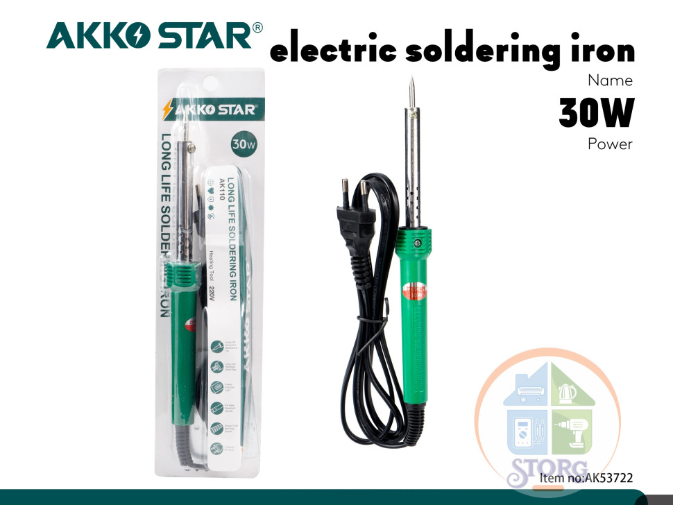 Паяльник AKKOSTAR электрический 30W/220V-240V, 50Hz (долька 8шт)