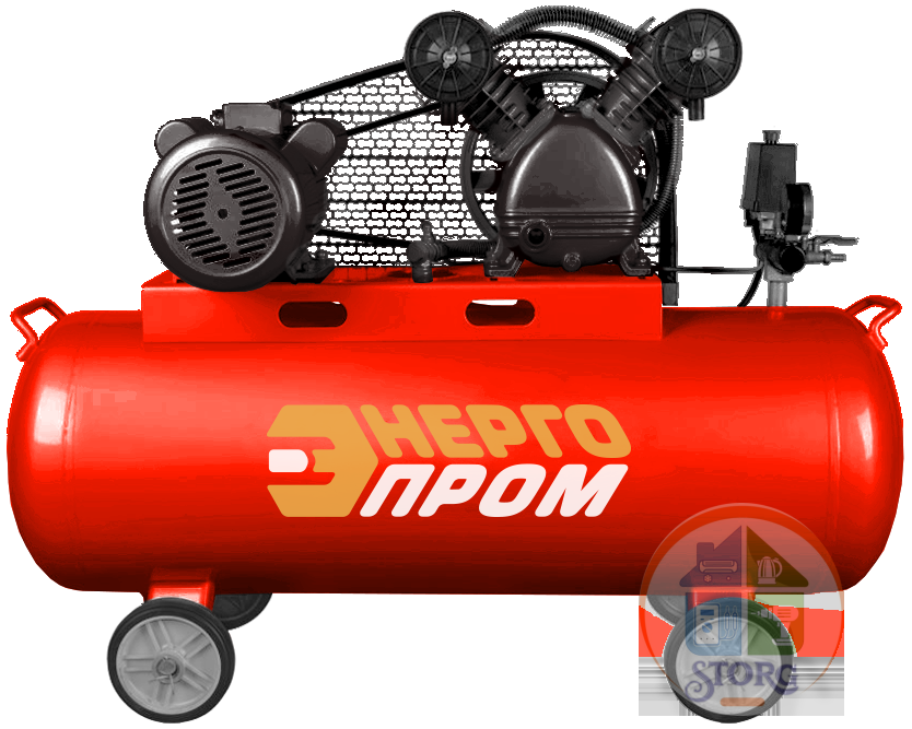 Компрессор воздушный ременной "Энергопром" КМР-335/100 (2,2кВт, 335 лит/мин, обьем.100л, 8бар)