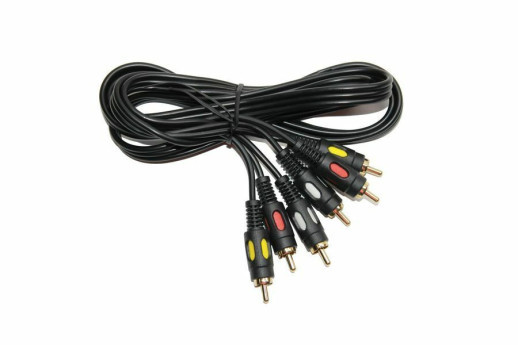 Шнур 3*RCA (тюльпан) штекера - 3*RCA (тюльпан) штекера 1.5м (пластик-золото)  3RCA-3RCA