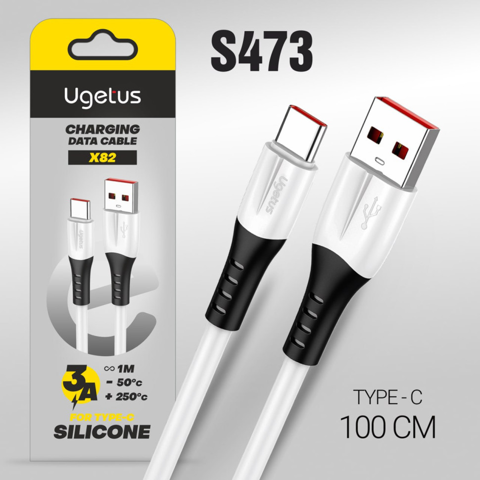 Кабель Silicone USB UGETUS X82 Type-C силиконовый 1000mm (White) 10pcs