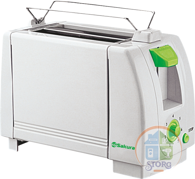 Тостер SAKURA SA-7600G, белый, 750Вт, автом.подача хлеба, кнопка STOP