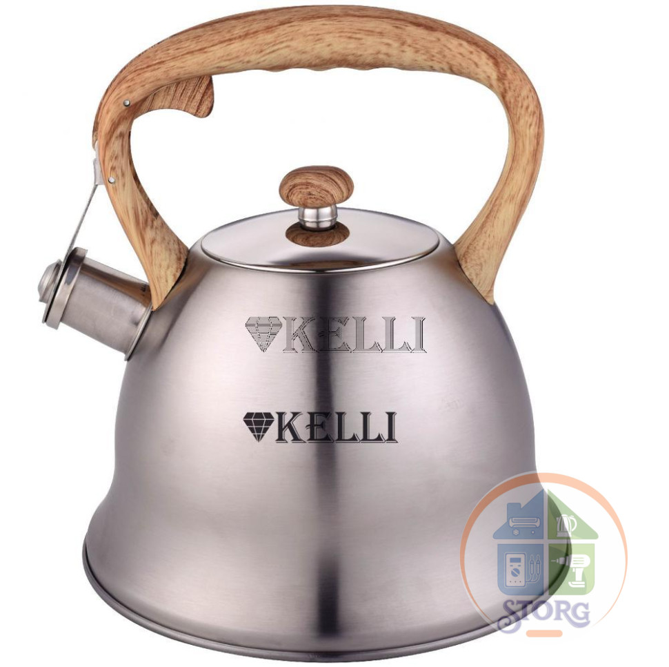Чайник металлический на газ KELLI KL-4524 (Объем 3л; Нерж.сталь; Капсульное дно; Силик.ручка)