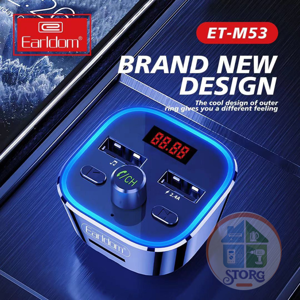 Автомобильный FM модулятор Bluetooth EarlDom ET-M53 (black) FM Transmitter/USB 2.4A