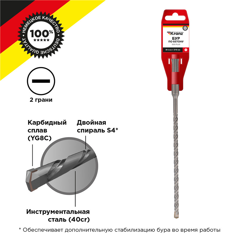 Бур по бетону SDS PLUS KRANZ KR-91-0017, 6x210x150 мм Бур по бетону SDS PLUS KRANZ KR-91-0017, 6x210x150 мм
