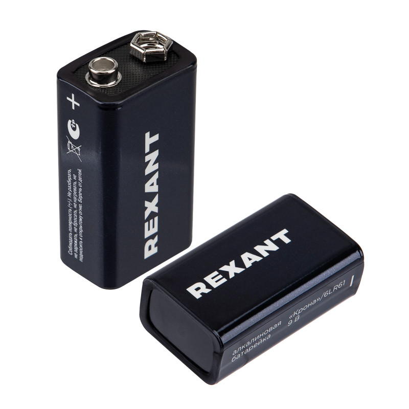 Элемент питания "Крона" REXANT 6LR61/1BL, 9В, алкалиновая