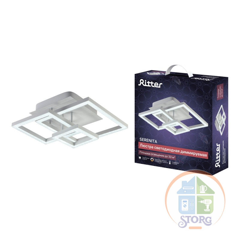 Люстра потолочная LED димм SERENITA ДУ 3 реж 405х405х170 108Вт 33м2 бел 52937 2 Ritter