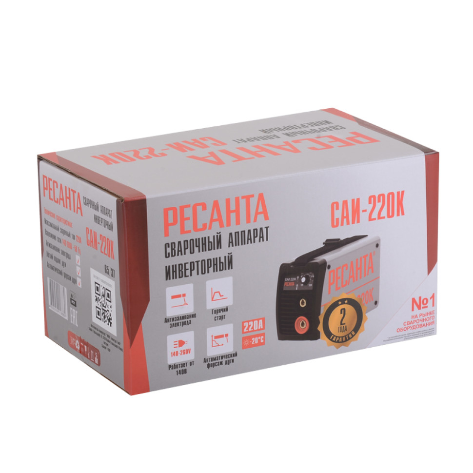 Сварочный аппарат инверторный Ресанта САИ220К (компакт) MMA, 10–220А, 140–240В, ПВ 70%, Hot Start/Arc Force/Antistick Сварочный аппарат инверторный Ресанта САИ220К (компакт) MMA, 10–220А, 140–240В, ПВ 70%, Hot Start/Arc Force/Antistick